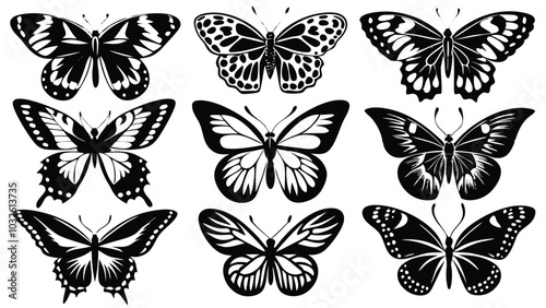 set of butterflies isolated