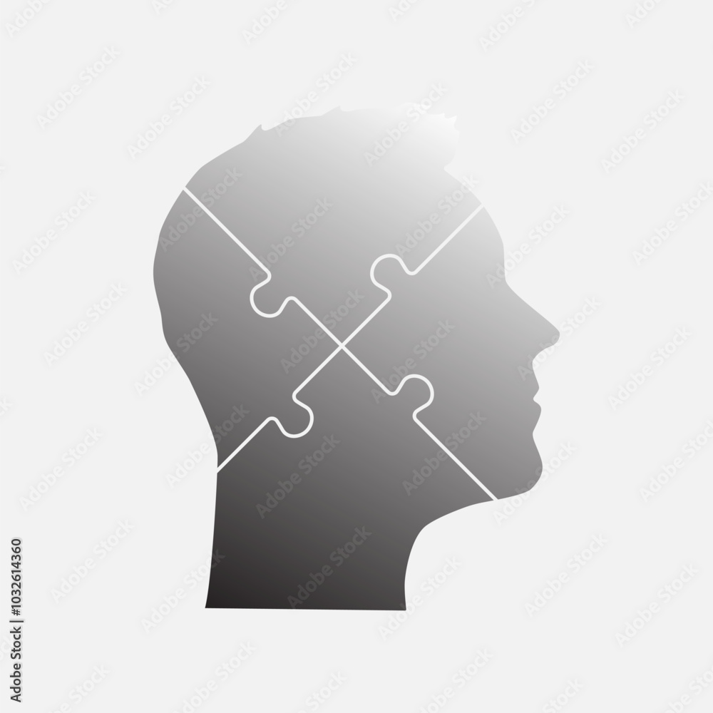 Male head made from four puzzle pieces