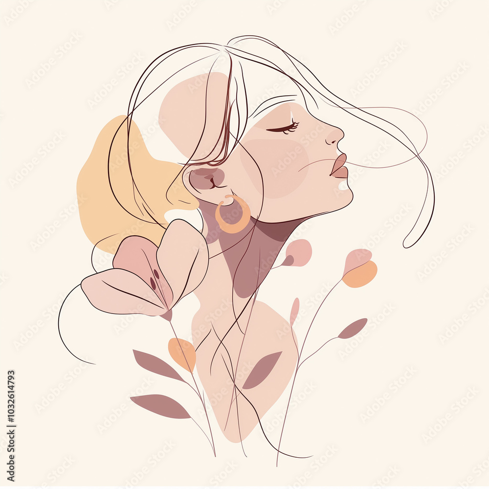 Elegant line art portrait of a woman with flowers, modern t-shirt print for Valentine's Day Elegant line art portrait of a woman with flowers, modern t-shirt print for Valentine's Day