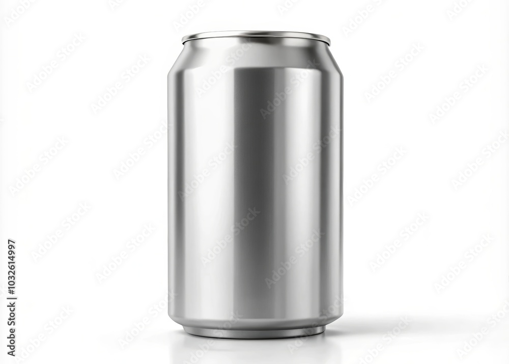 Silver Aluminum Can Mockup on White Background Silver Aluminum Can Mockup on White Background