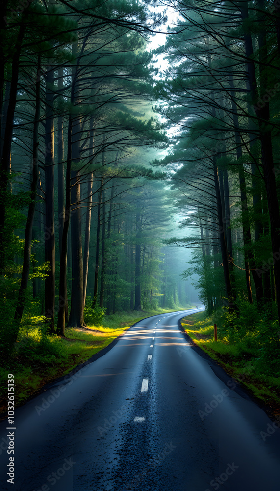 Fototapeta premium Mystic forest road isolated with white highlights, png