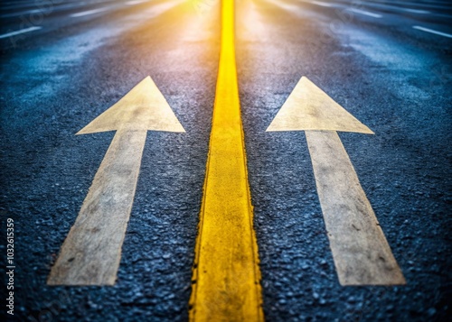 Arrows on Asphalt Road Under Low Light Conditions