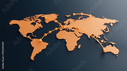 A minimalistic orange world map on a dark background, symbolizing global connectivity and travel.