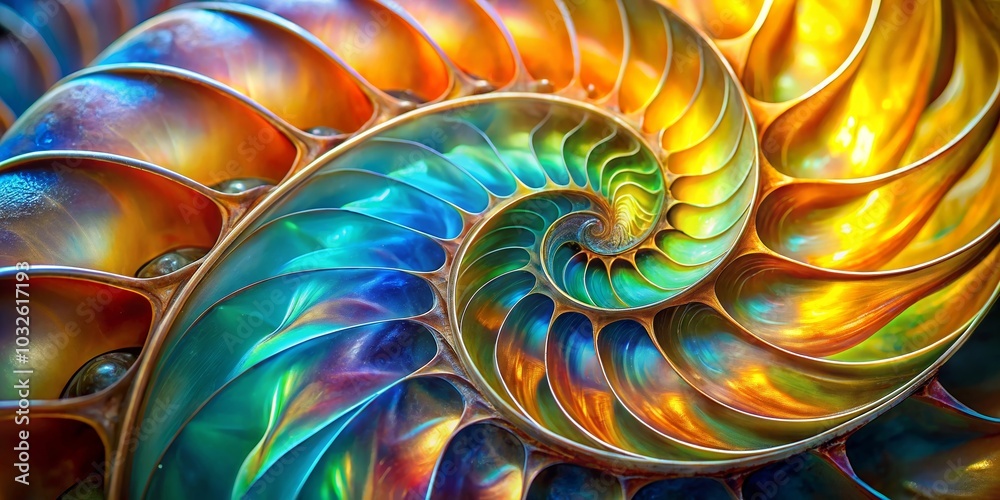 Colorful Nautilus Shell in Abstract Dynamic Landscape Colorful Nautilus Shell in Abstract Dynamic Landscape