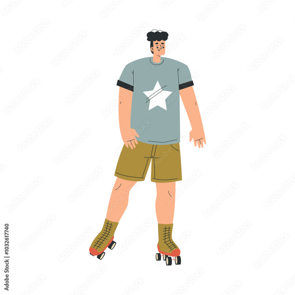 Man Character Roller Skating Ride on Rollers Vector Illustration Man Character Roller Skating Ride on Rollers Vector Illustration