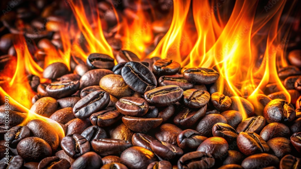 Roasted Coffee Beans in Captivating Blazing Heat Roasted Coffee Beans in Captivating Blazing Heat
