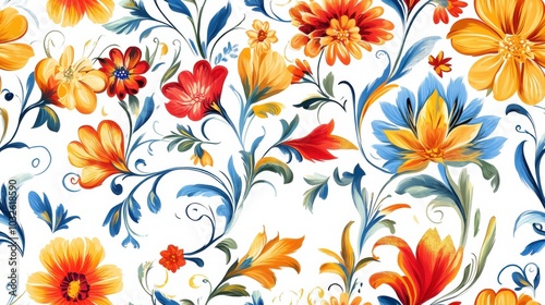 Vibrant Petrykivka painting showcasing colorful flowers and intricate patterns depicting Ukrainian folk art tradition