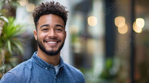 Guy smiling casually or confidently in a social or professional context 