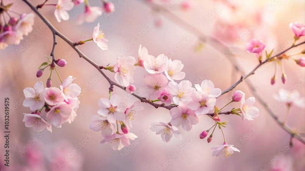 Minimalist Cherry Blossom Branches in Soft Background Minimalist Cherry Blossom Branches in Soft Background