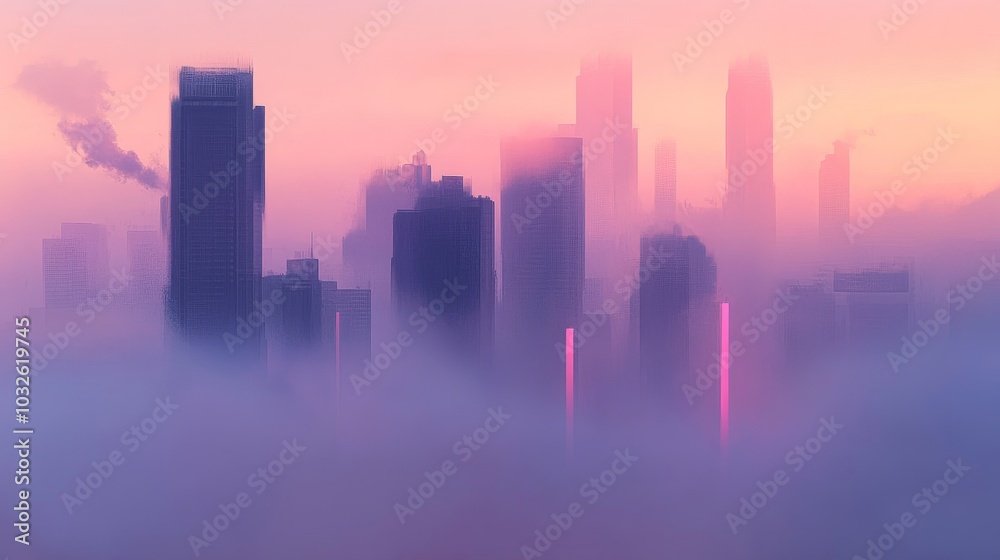 Serene Urban Skyline in Fog AI Generated Serene Urban Skyline in Fog AI Generated
