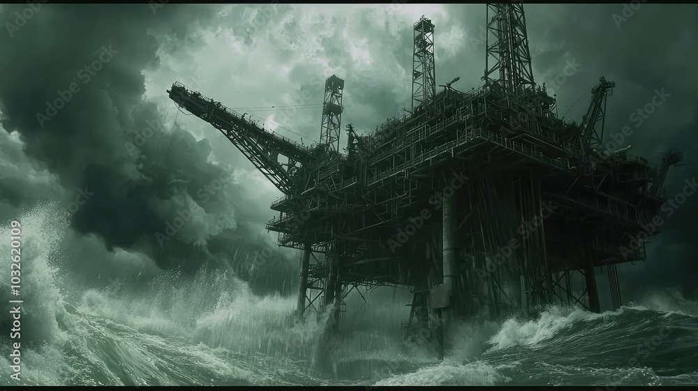 Obraz premium Dramatic Oil Platform During Stormy Weather