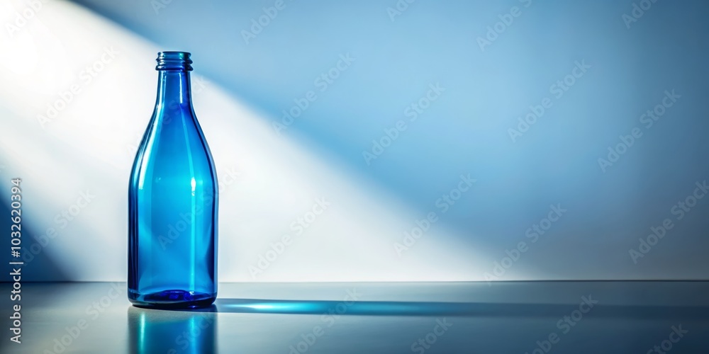 Blue Bottle on White Background in Direct Sunlight Blue Bottle on White Background in Direct Sunlight