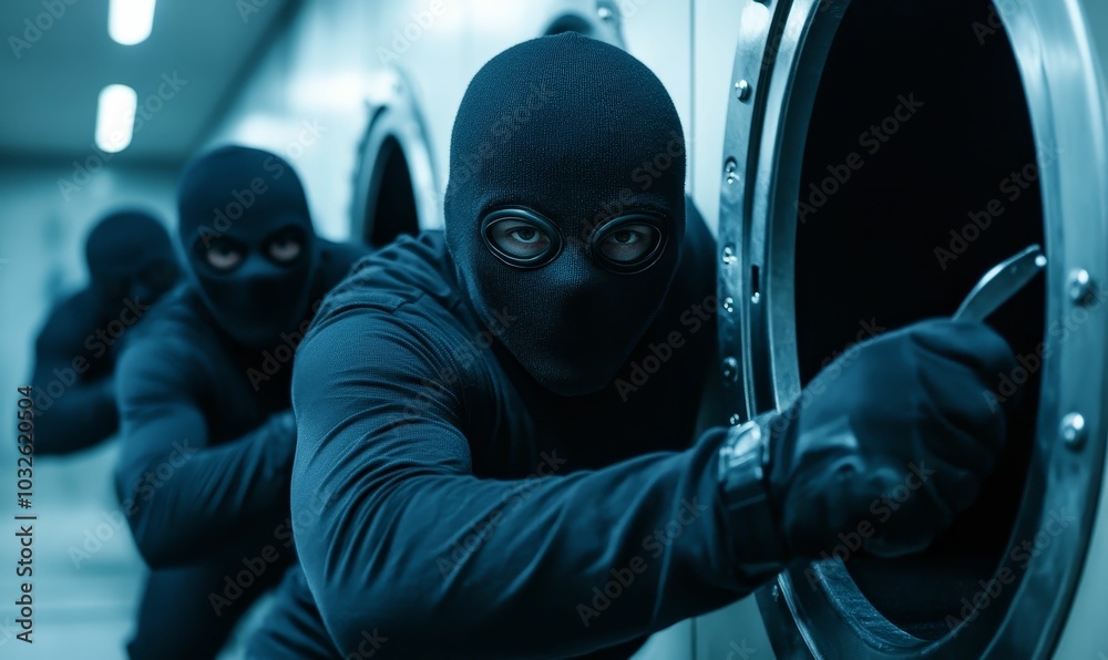 Masked men break into a vault. Masked men break into a vault.