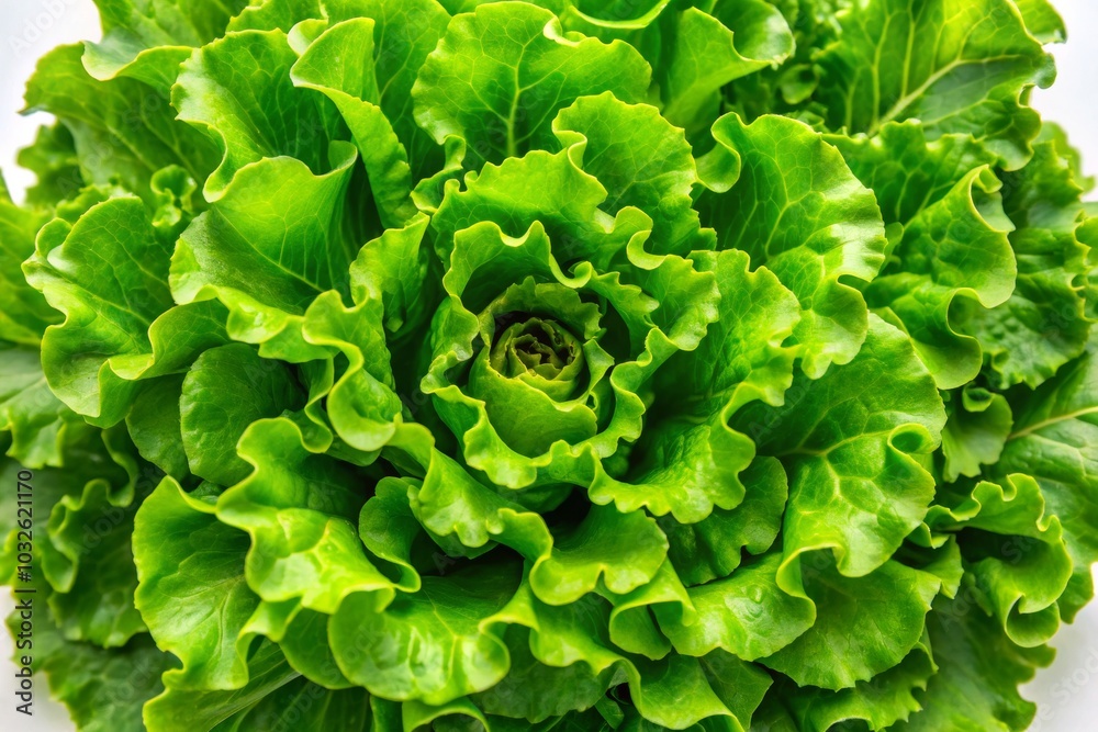 Fresh Vibrant Green Lettuce Close-Up on White Background Fresh Vibrant Green Lettuce Close-Up on White Background