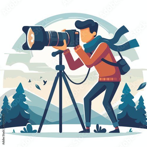 a cameraman is taking photo vector