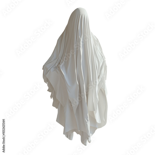 Creepy Ghost Figure Draped in Cloth, Isolated on Transparent Background - Made with Generative AI photo