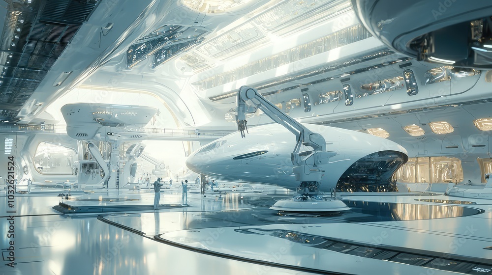 Futuristic Industrial Hangar with Automated Maintenance Futuristic Industrial Hangar with Automated Maintenance