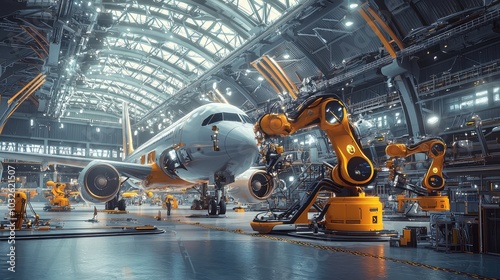 Futuristic Industrial Hangar with Automated Machinery