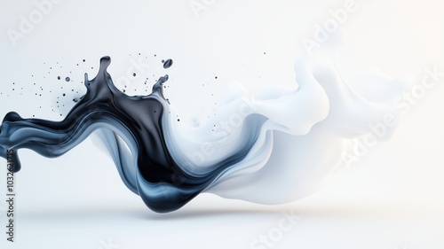 Abstract fluid black and white shapes gracefully intertwining against a white background, creating a modern and artistic visual effect perfect for various design projects.