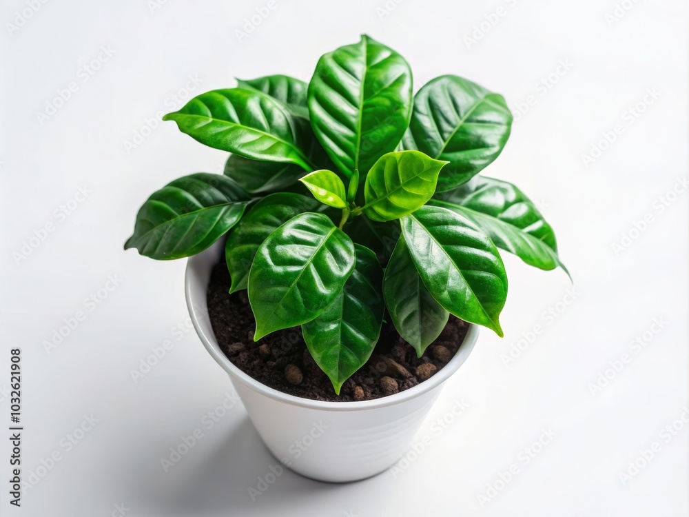 Fresh Arabica Coffee Plant in White Pot Fresh Arabica Coffee Plant in White Pot