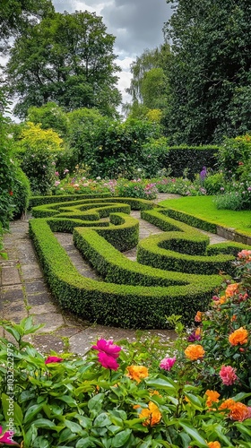 Lush Green Hedge Maze in a Victorian Garden