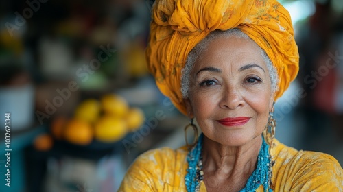 A puertorican chef senior lady in a kitchen photo