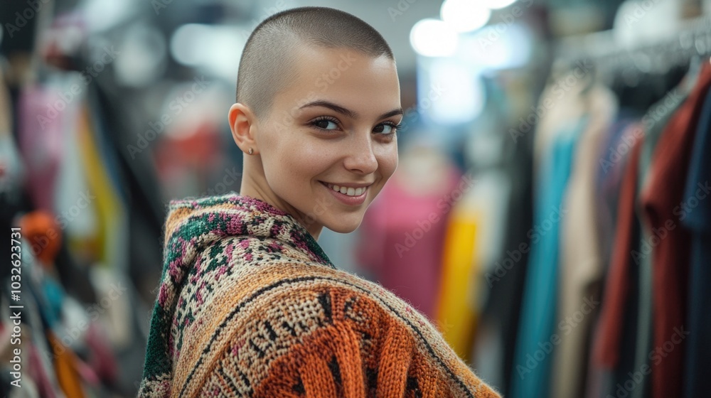 Embracing Individuality: A Trendy Haircut and a Vibrant Attire in a Colorful Shop Embracing Individuality: A Trendy Haircut and a Vibrant Attire in a Colorful Shop