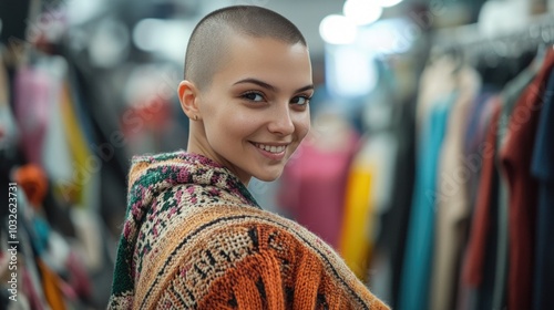 Embracing Individuality: A Trendy Haircut and a Vibrant Attire in a Colorful Shop