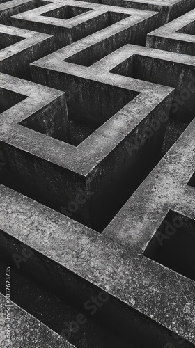 Minimalist Black and White Maze with Clean Lines