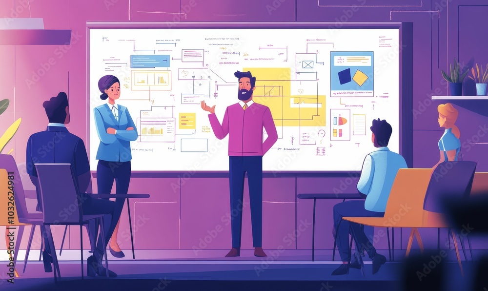 A business presentation with charts and diagrams. A business presentation with charts and diagrams.