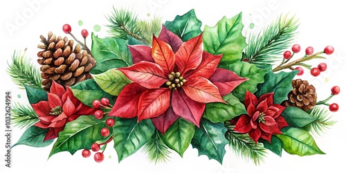Vibrant Watercolor Christmas Floral Arrangement