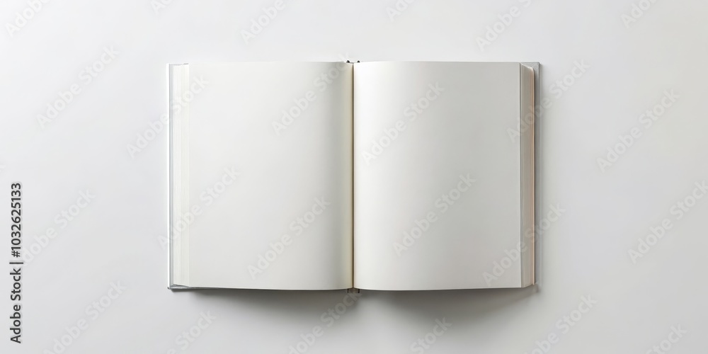 Blank Canvas Open Book with Crisp White Pages on Minimalist Background - Creative Inspiration for Design, Branding, and Education Blank Canvas Open Book with Crisp White Pages on Minimalist Background - Creative Inspiration for Design, Branding, and Education