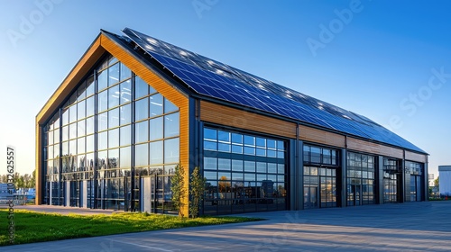 Modern Industrial Warehouse with Solar Panels