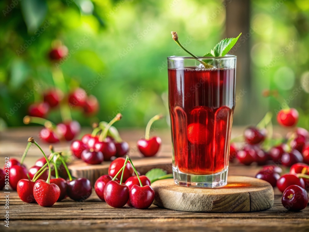 Fresh Cherry Juice in a Glass with Vibrant Cherries Fresh Cherry Juice in a Glass with Vibrant Cherries