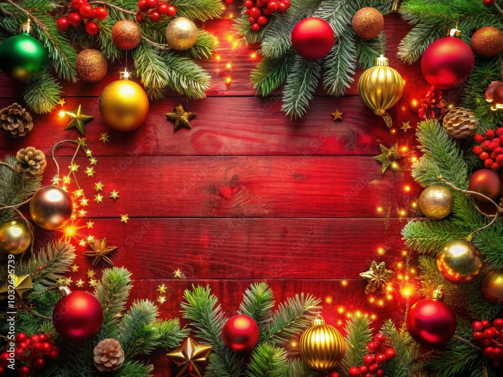 Festive Christmas Border with Ornaments and Greenery Festive Christmas Border with Ornaments and Greenery