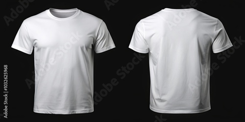 Crisp White T-Shirt Mockup on Black Background, Front and Back Views, Minimalist Design for Branding and Creativity