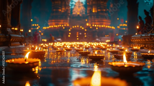 Indian temple with diyas for Diwali