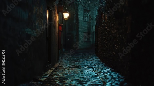 Illuminated Alleyway at Night with Lantern Light