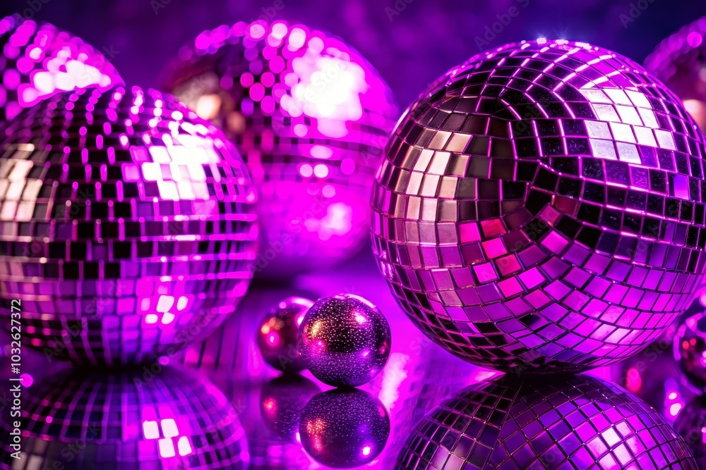 Obraz premium Purple Disco Balls on Transparent Minimalist Background