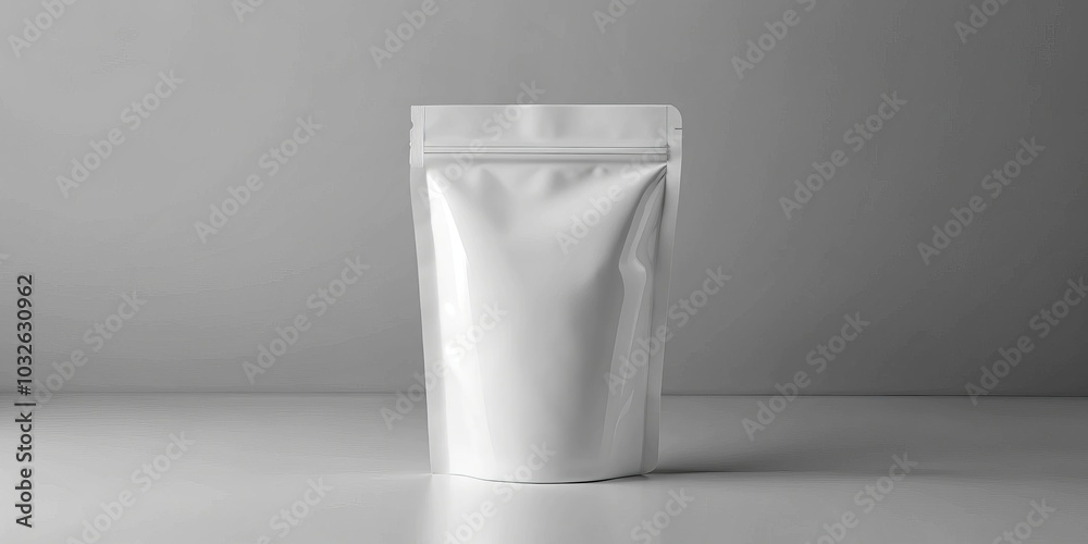 Minimalist White Stand-Up Pouch Bag on Gray Background - Clean and Versatile Packaging Design Mockup for Branding, Elegant Product Photography Minimalist White Stand-Up Pouch Bag on Gray Background - Clean and Versatile Packaging Design Mockup for Branding, Elegant Product Photography