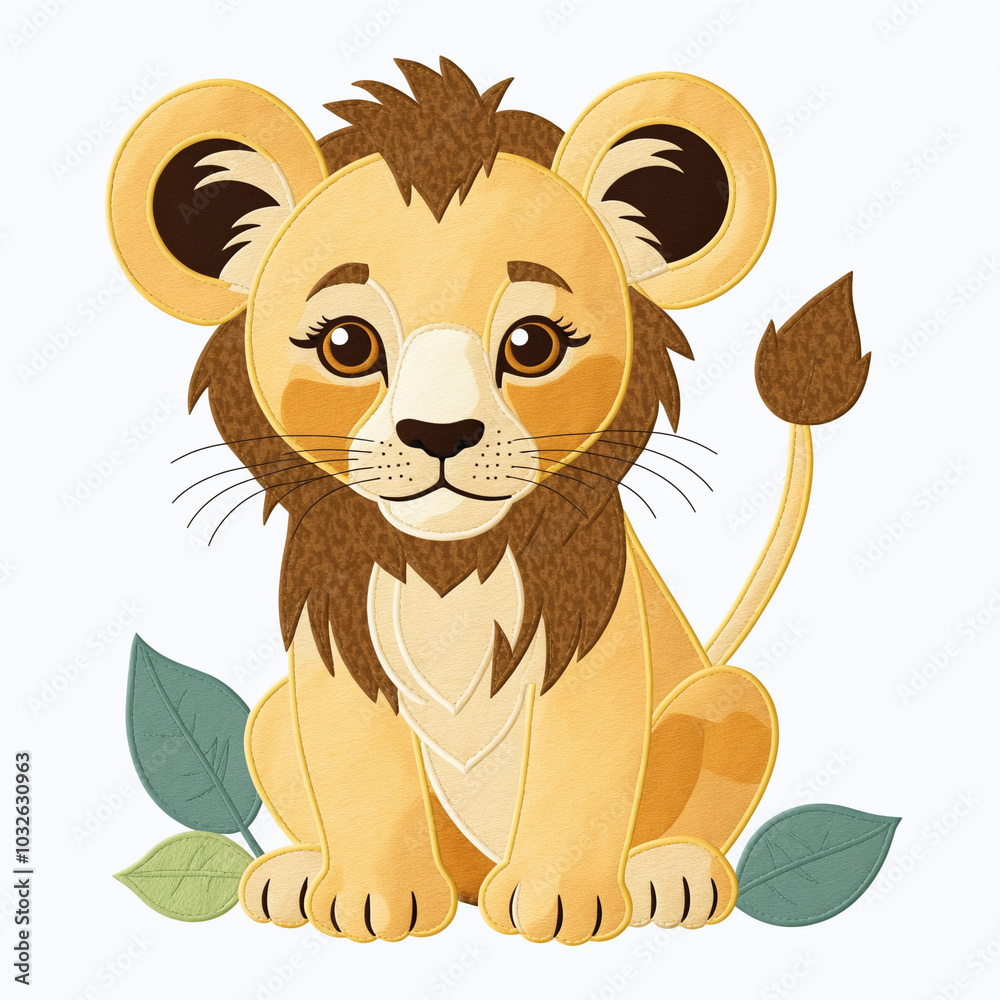 cute lion cub on white background, applique for children's t-shirts cute lion cub on white background, applique for children's t-shirts