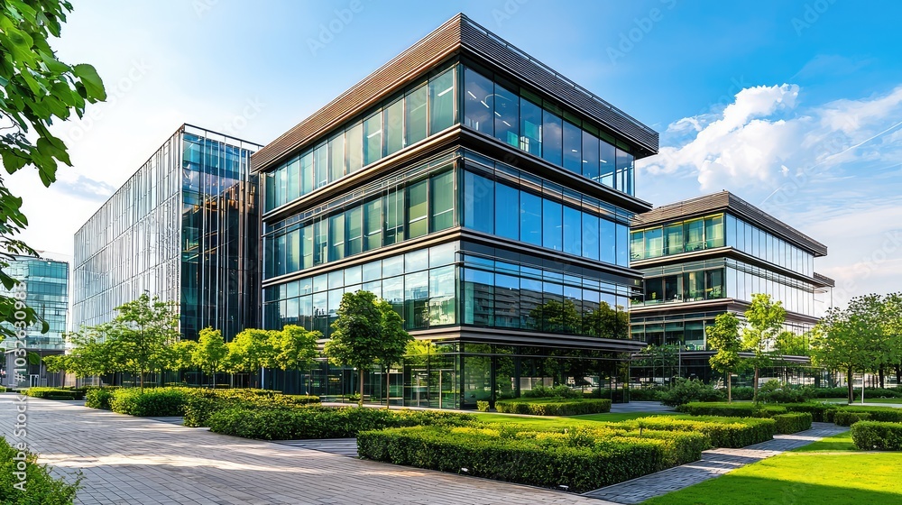 Modern Industrial Building with Glass Walls Modern Industrial Building with Glass Walls