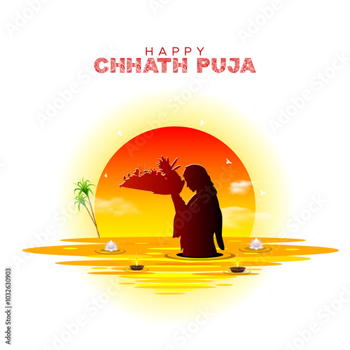 Indian Chhath Puja festival greeting card, social media post, poster, banner, concept background, design. photo