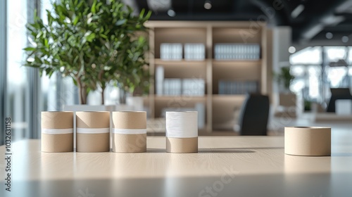 Neatly Organized Office Space with Tape Rolls