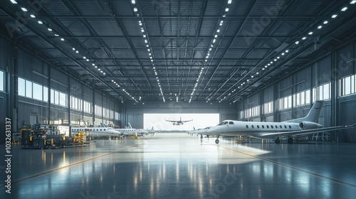 Spacious Hangar Interior with High Ceilings and Aircraft