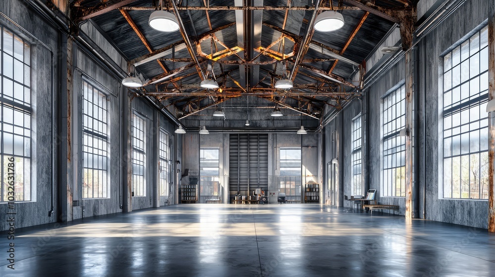 Spacious Modern Industrial Interior with High Ceilings Spacious Modern Industrial Interior with High Ceilings