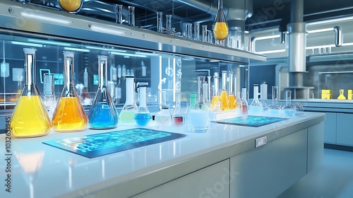 Chemistry lab with cutting-edge digital monitoring of reactions and compound purity 