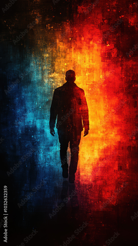 Abstract silhouette of a person against a colorful background, representing emotional depth and artistic expression. Abstract silhouette of a person against a colorful background, representing emotional depth and artistic expression.