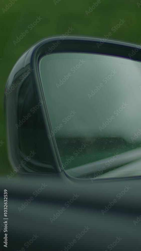 This is a reflective car side mirror that beautifully captures the essence of the outdoors This is a reflective car side mirror that beautifully captures the essence of the outdoors