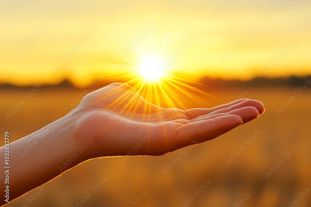 Hand gently holding the sun at sunset symbolizing warmth energy and the connection between humans and nature in a serene peaceful setting Hand gently holding the sun at sunset symbolizing warmth energy and the connection between humans and nature in a serene peaceful setting